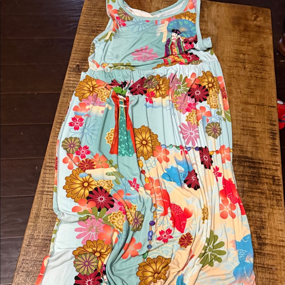 Johnny Was Light Blue Floral Midi Dress with Multi-Color Print